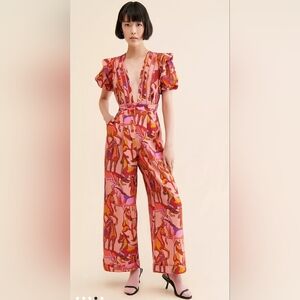FARM Rio size XS Wild Horses Short-Sleeve Pleated Jumpsuit